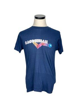 70S Blue Single-Stitched Racquetball Graphic T-Shirt - Vintage Medium
